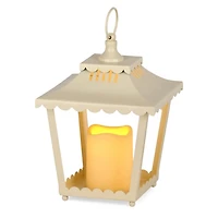 LED White Metal Scalloped Lantern, 10.5 in.