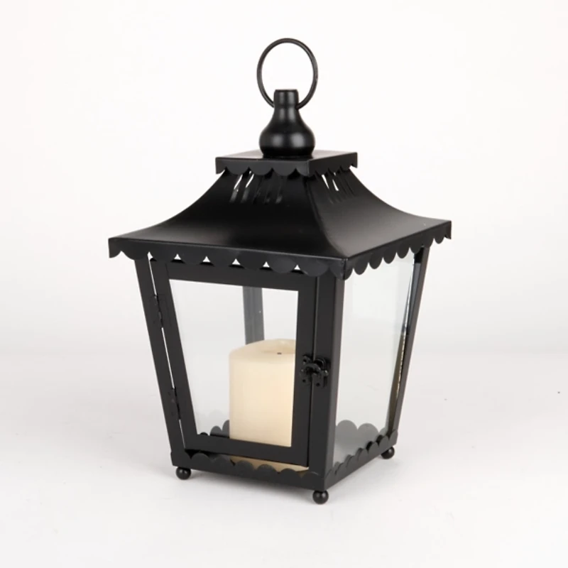 Black Metal Scalloped Lantern, 12 in.