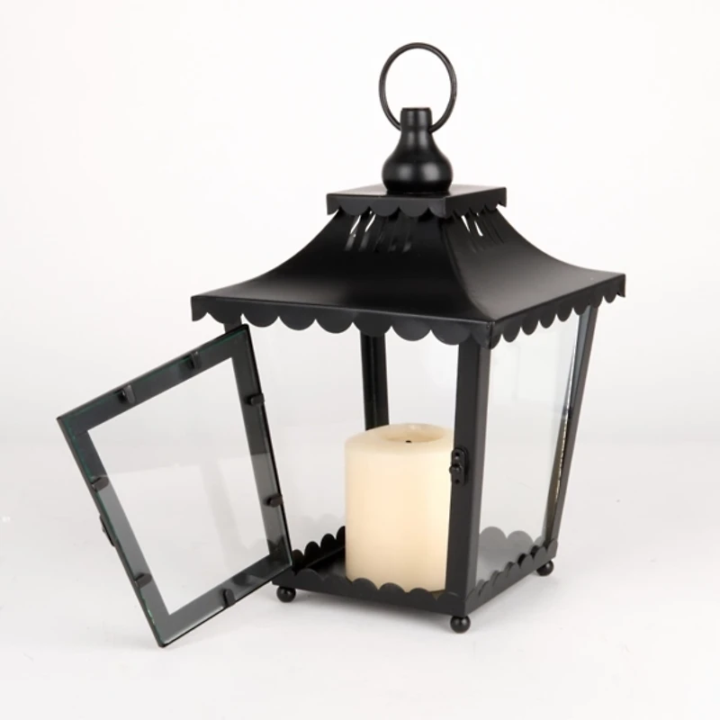 Black Metal Scalloped Lantern, 12 in.