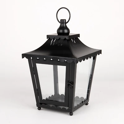 Black Metal Scalloped Lantern, 12 in.