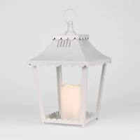 LED White Metal Scalloped Lantern, 14 in.