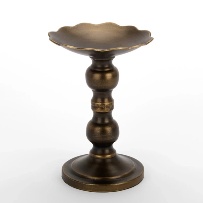Dark Gold Metal Pillar Candle Holder, 7.75 in.