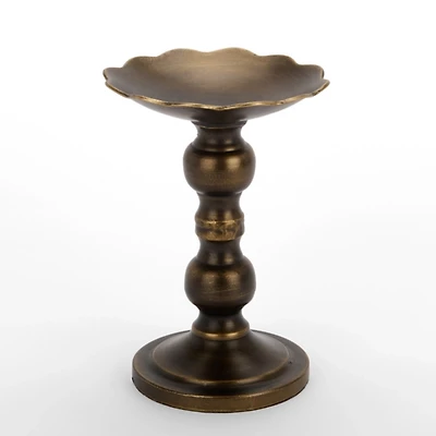 Dark Gold Metal Pillar Candle Holder, 7.75 in.