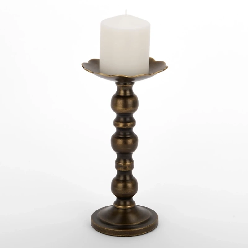 Dark Gold Metal Pillar Candle Holder, 10.5 in.