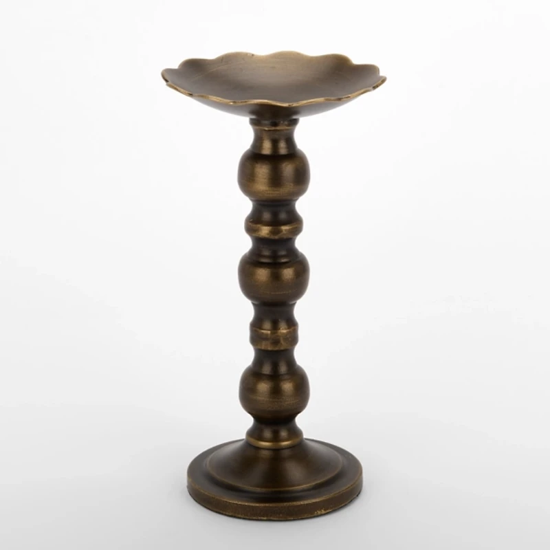 Dark Gold Metal Pillar Candle Holder, 10.5 in.
