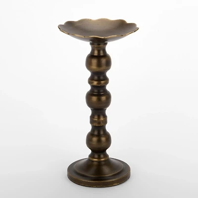 Dark Gold Metal Pillar Candle Holder, 10.5 in.