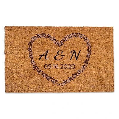 Personalized Laurel Heart Initials Doormat