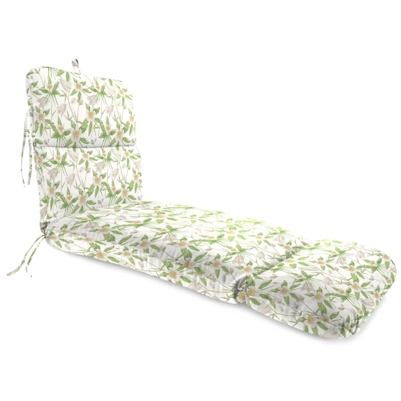 Cream Floral Outdoor Chaise Cushion with Ties