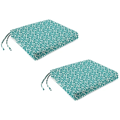 Teal Geometric Outdoor Seat Cushions, Set of 2