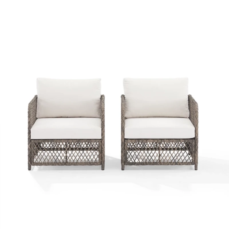 Gray Wicker Outdoor Chairs with Cushions, Set of 2