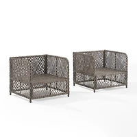 Gray Wicker Outdoor Chairs with Cushions, Set of 2