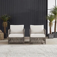 Gray Wicker Outdoor Chairs with Cushions, Set of 2