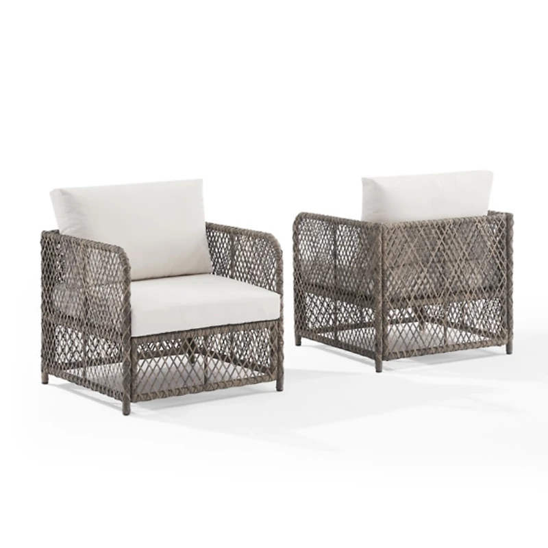 Gray Wicker Outdoor Chairs with Cushions, Set of 2