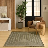 Olive Bordered Tulum Outdoor Rug, 5x7