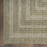 Olive Bordered Tulum Outdoor Rug, 5x7