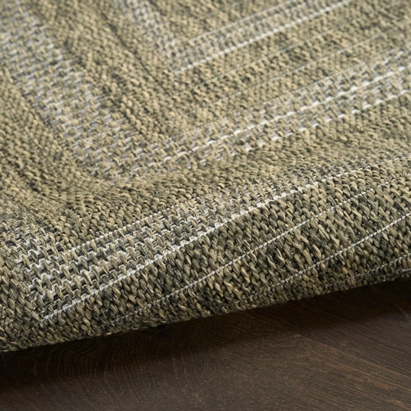 Olive Bordered Tulum Outdoor Rug, 5x7