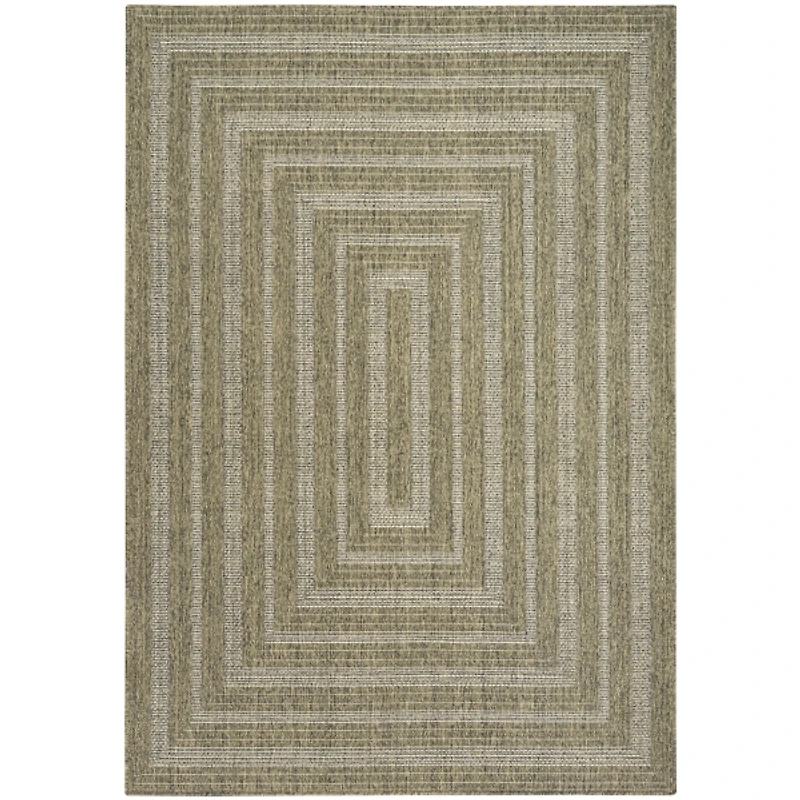 Olive Bordered Tulum Outdoor Rug, 5x7