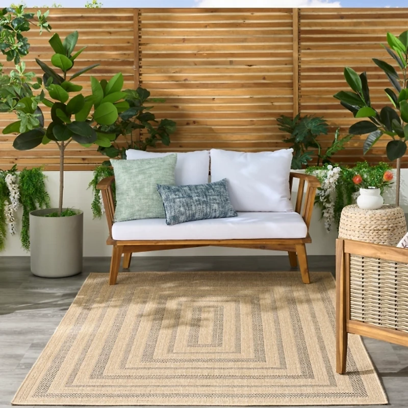 Neutral Bordered Tulum Outdoor Rug, 5x7