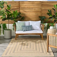Neutral Bordered Tulum Outdoor Rug, 5x7