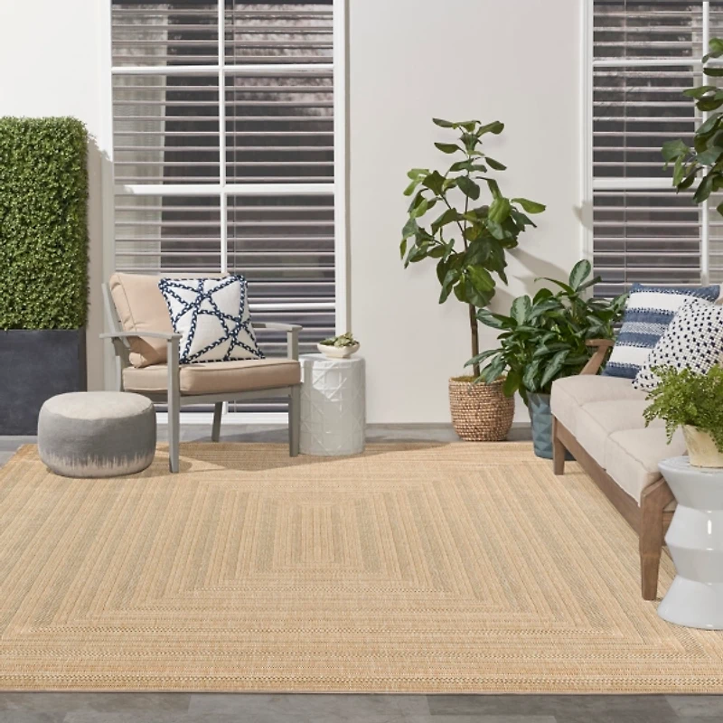 Neutral Bordered Tulum Outdoor Rug, 8x10