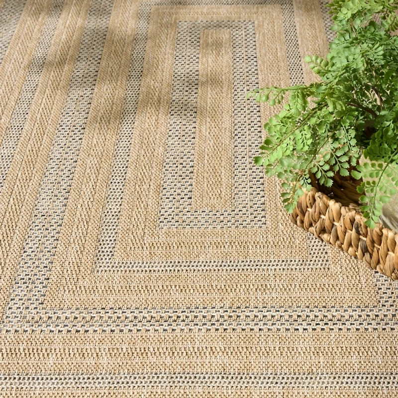 Neutral Bordered Tulum Outdoor Rug, 8x10