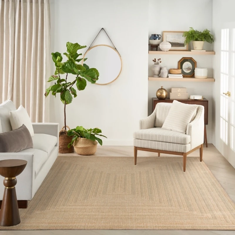 Neutral Bordered Tulum Outdoor Rug, 8x10