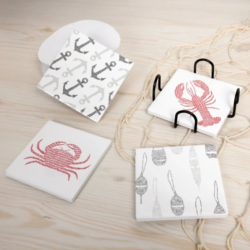 Ceramic Coastal Coasters, Set of 4