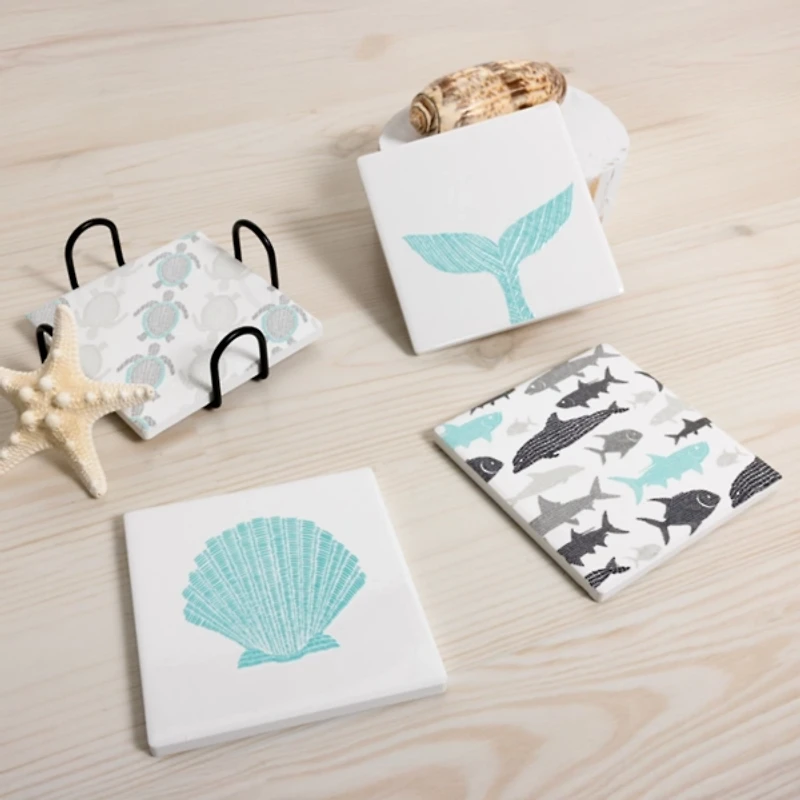 Ceramic Beach Coasters, Set of 4