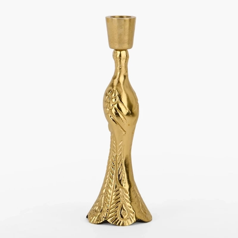 Gold Peacock Taper Candle Holder, 8.5 in.