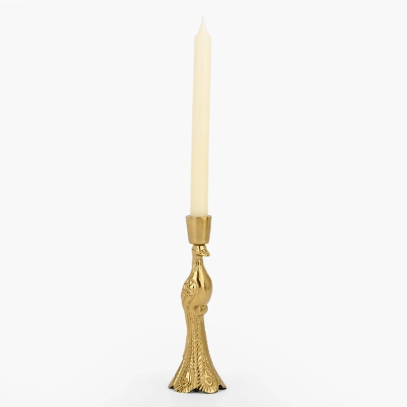 Gold Peacock Taper Candle Holder, 8.5 in.
