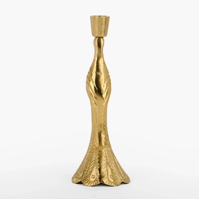 Gold Peacock Taper Candle Holder