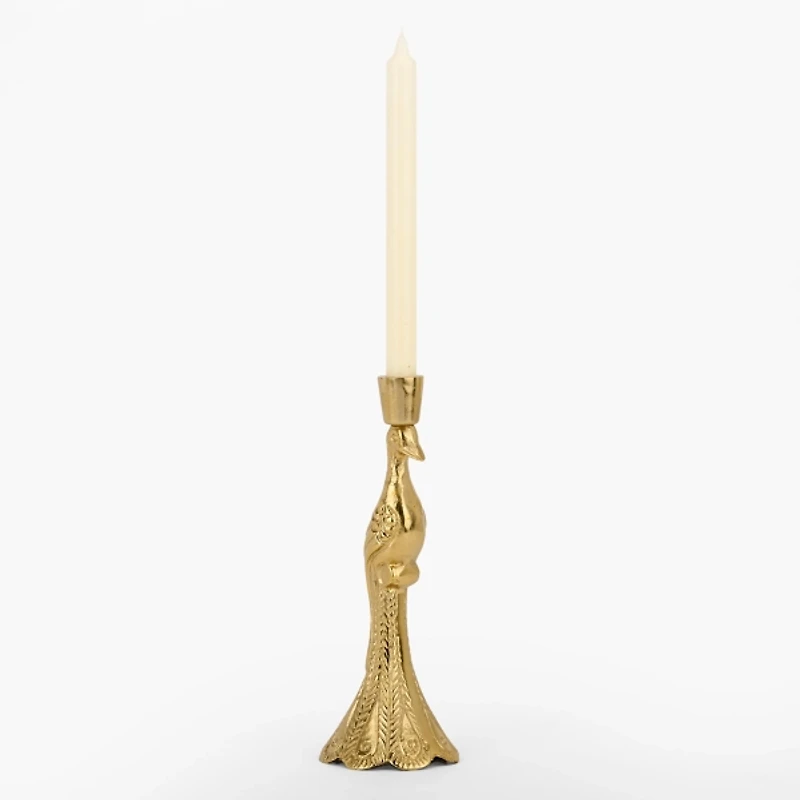Gold Peacock Taper Candle Holder