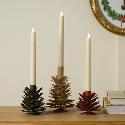Iron Pinecone Taper Candle Holders, Set of 3
