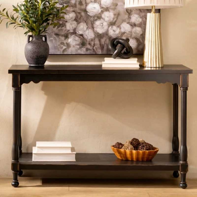 Distressed Black Wood Dain Console Table
