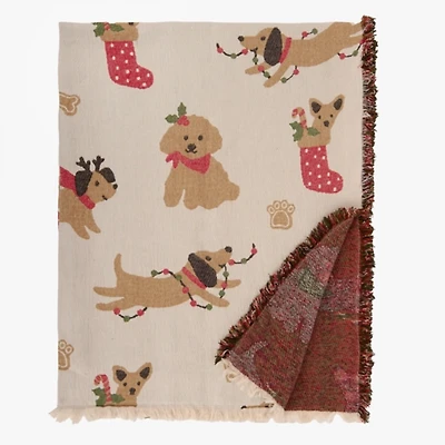 Jacquard Christmas Dogs Throw