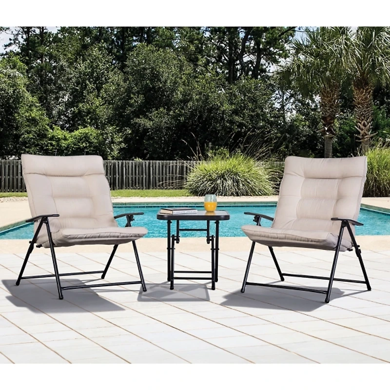 Beige Upholstered 3-pc. Outdoor Conversation Set