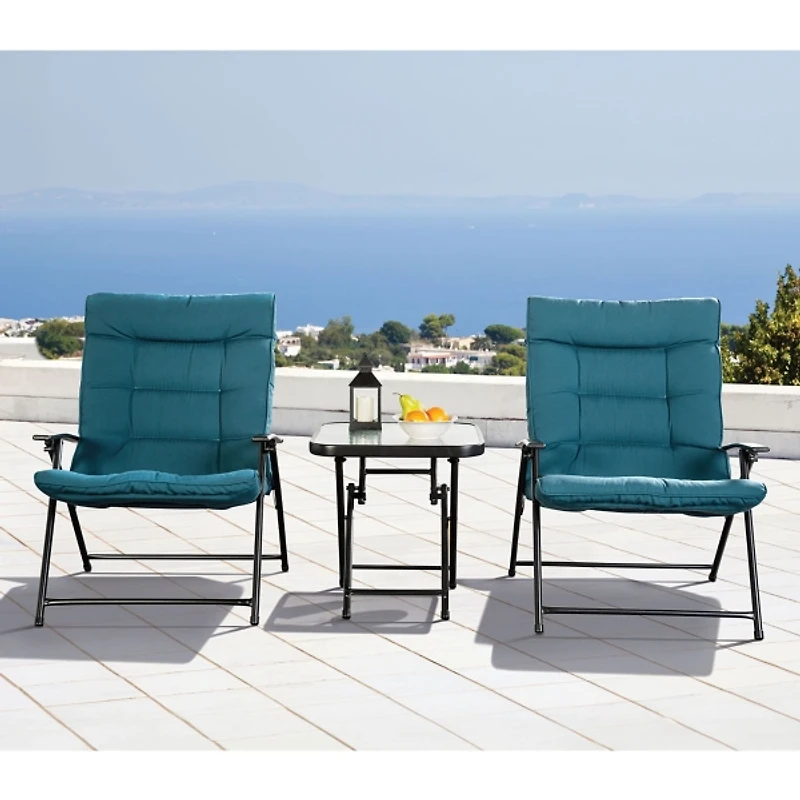 Teal Upholstered 3-pc. Outdoor Conversation Set