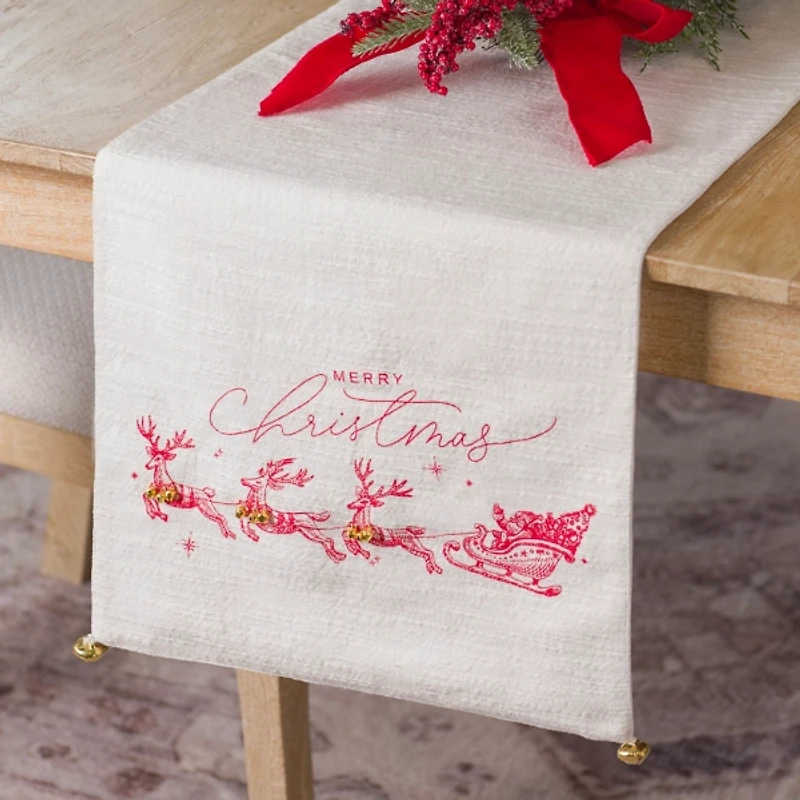 Merry Christmas Santa Sleigh Table Runner