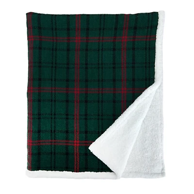 Green Plaid Sherpa Throw