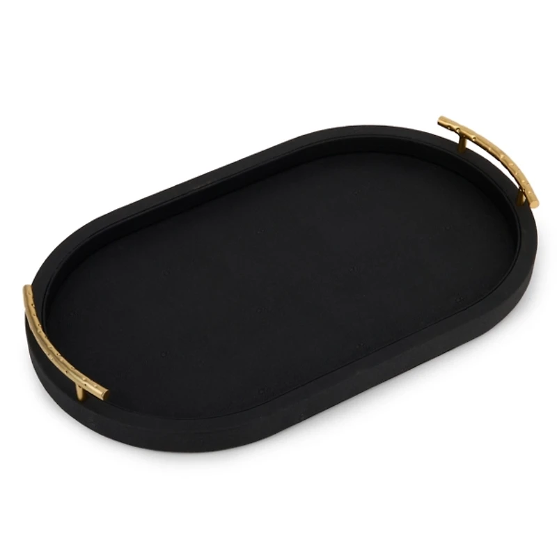 Black Faux Leather Oval Tray