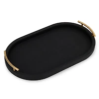 Black Faux Leather Oval Tray