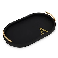 Black Faux Leather Monogram A Oval Tray