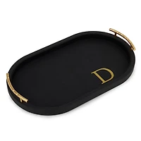 Black Faux Leather Monogram D Oval Tray