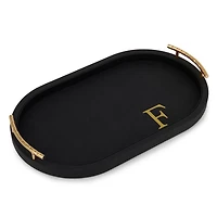 Black Faux Leather Monogram F Oval Tray