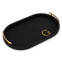 Black Faux Leather Monogram G Oval Tray