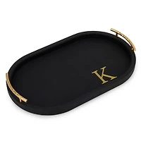 Black Faux Leather Monogram K Oval Tray