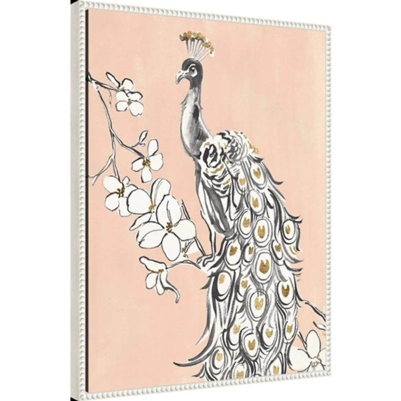 Beige Peacock II Framed Canvas Art Print