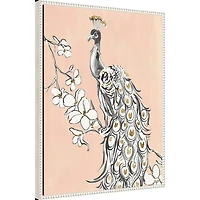 Beige Peacock II Framed Canvas Art Print