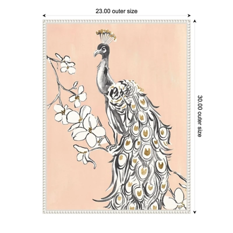 Beige Peacock II Framed Canvas Art Print