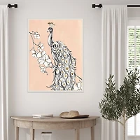 Beige Peacock II Framed Canvas Art Print